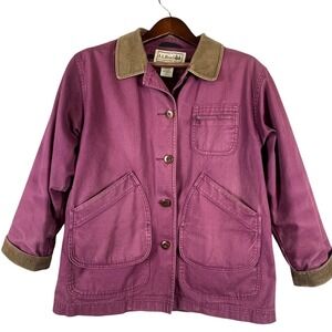 VTG L.L.Bean Womens M Petite Barn Coat Flannel Lined Corduroy Chore Jacket Plum